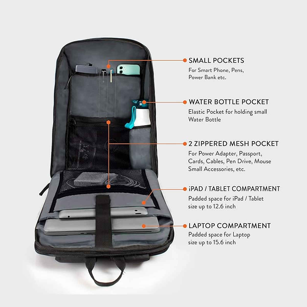 Lunar's Unisex Solid Polyester 25 L Laptop Backpack | Black - 15.6 Inches