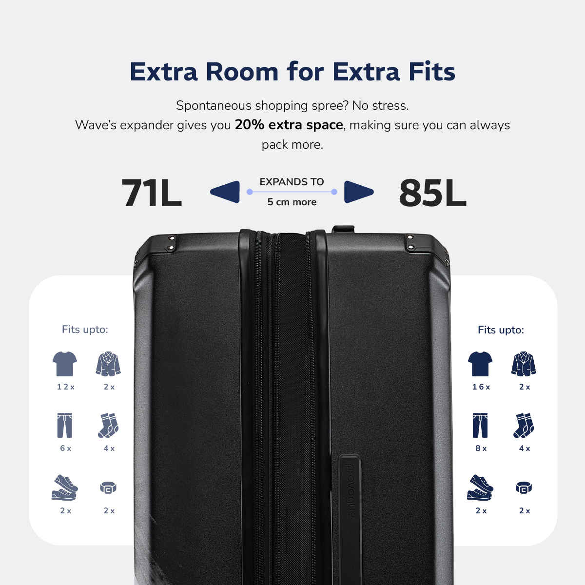 Provogue Wave Hard-Sided PC Medium Check-in Luggage Trolley Bag | Midnight Black - 65 cm