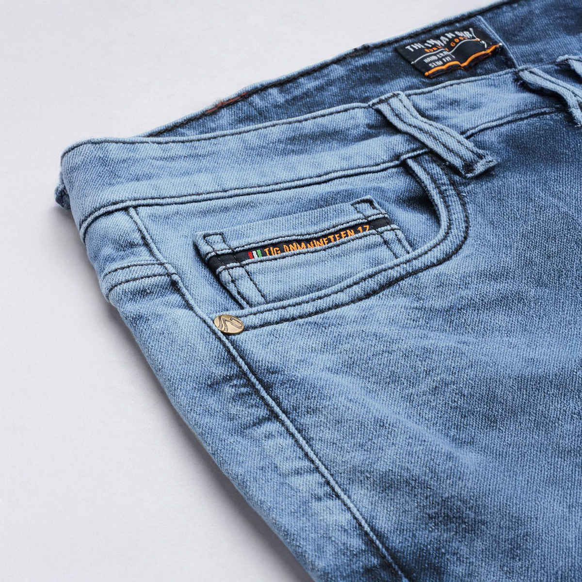 The Indian Garage Co Men's Regular Fit Colourblocked Casual Jeans | Blue | 30