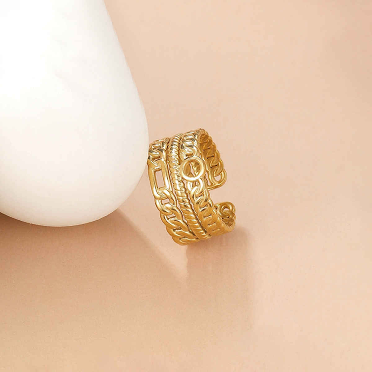 Label She Gold-Plated Stainless Steel Contemporary Adjustable Ring | LS-RNG-72198