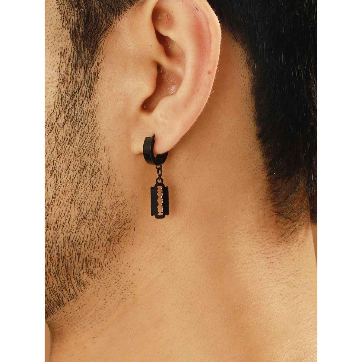 Priyaasi Bold By Priyaasi Black & Silver Blade Hoop Earrings For Men (Set Of 3) (Bd-Ear-40008-Cmb)
