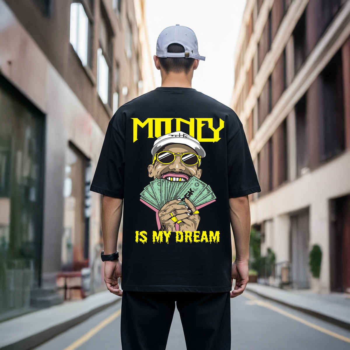 BENNY BROOKS Men's Round Neck half sleeve Oversized T-shirt |AA(ARN)BLACK169 | Black - M