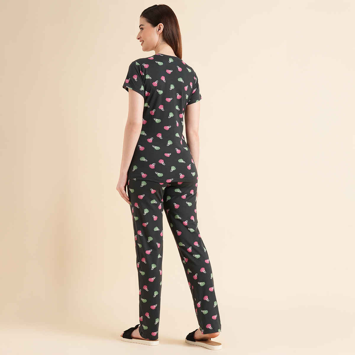 Sweet Dreams Women Printed Half Sleeves Top & Bottom Set Dark Green - XL