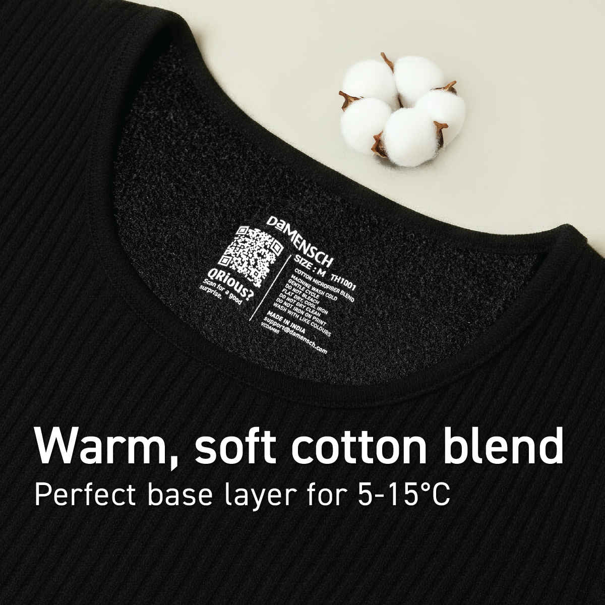 DaMENSCH Men's Fleece Undershirt Thermal Top | Black - L