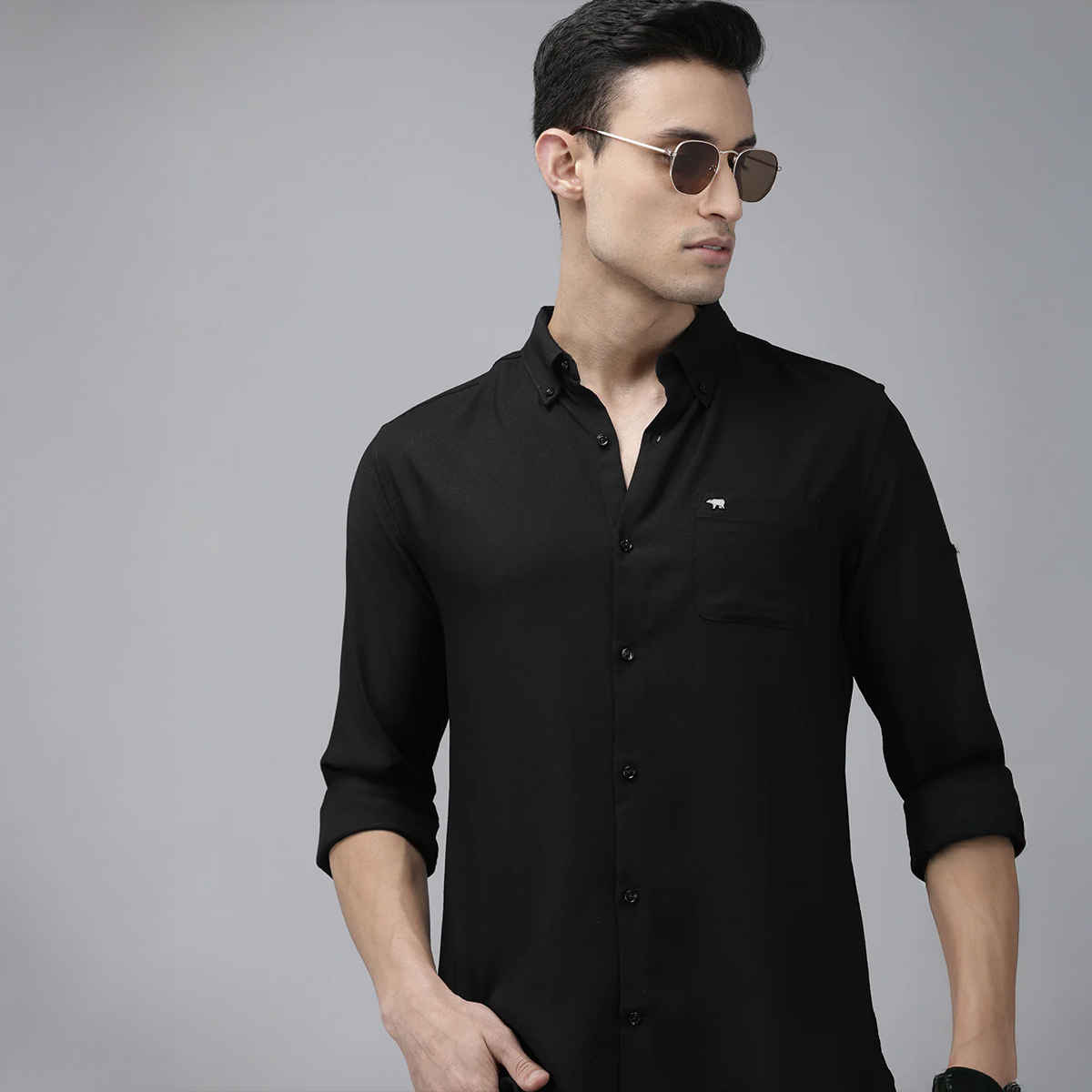 The Bear House Men Slim Fit Solid Rayon Casual Shirt - Benzi | Black | XL
