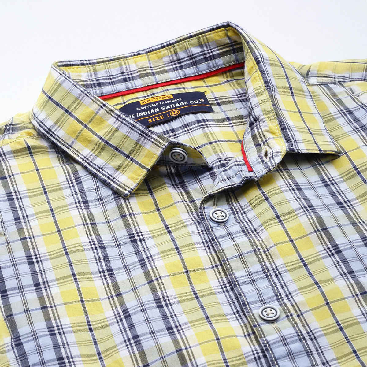 The Indian Garage Co Men's Slim Fit Checked Casual Shirt | Yellow - S