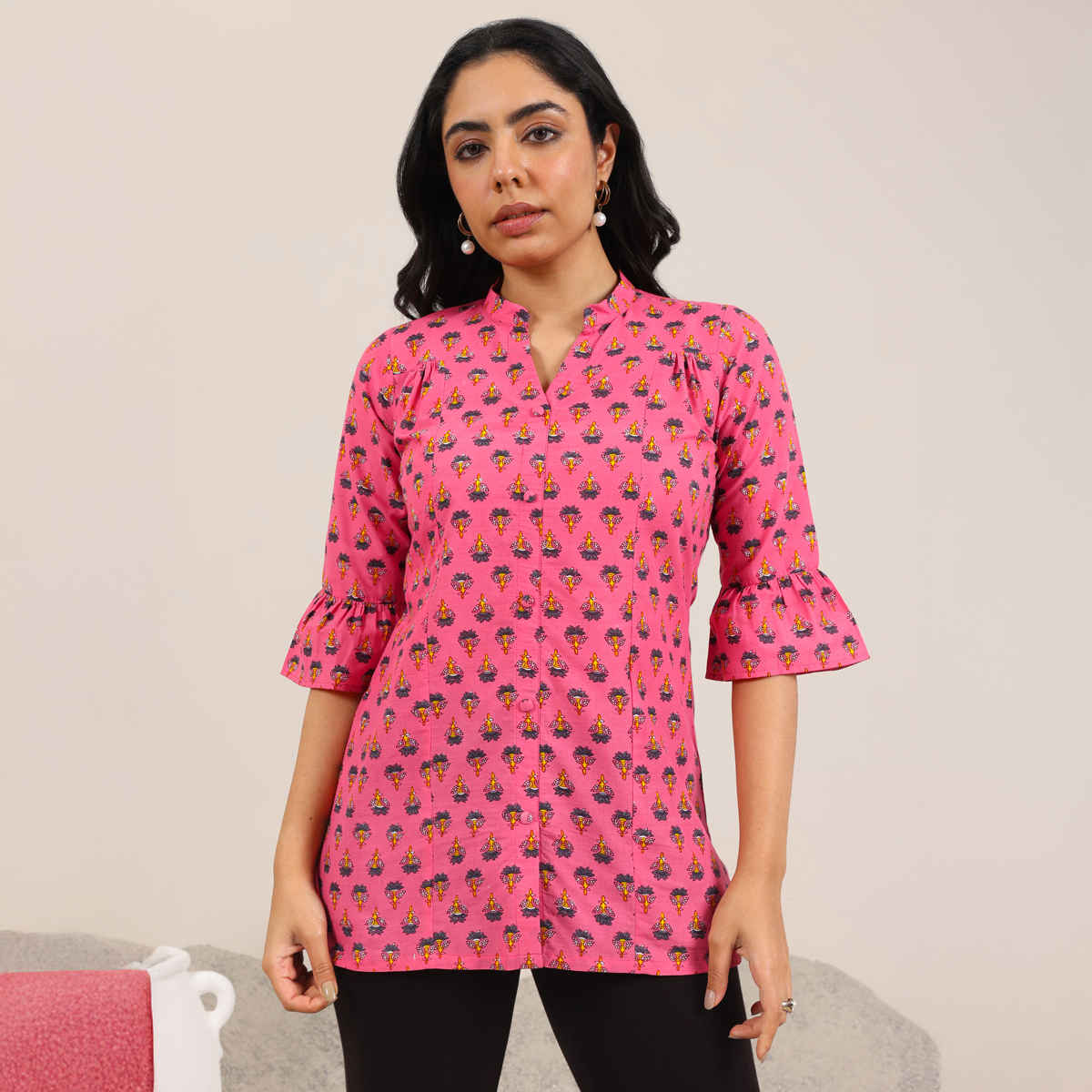 Libas Women's Printed Cotton Straight Short | 29633 | Pink - S