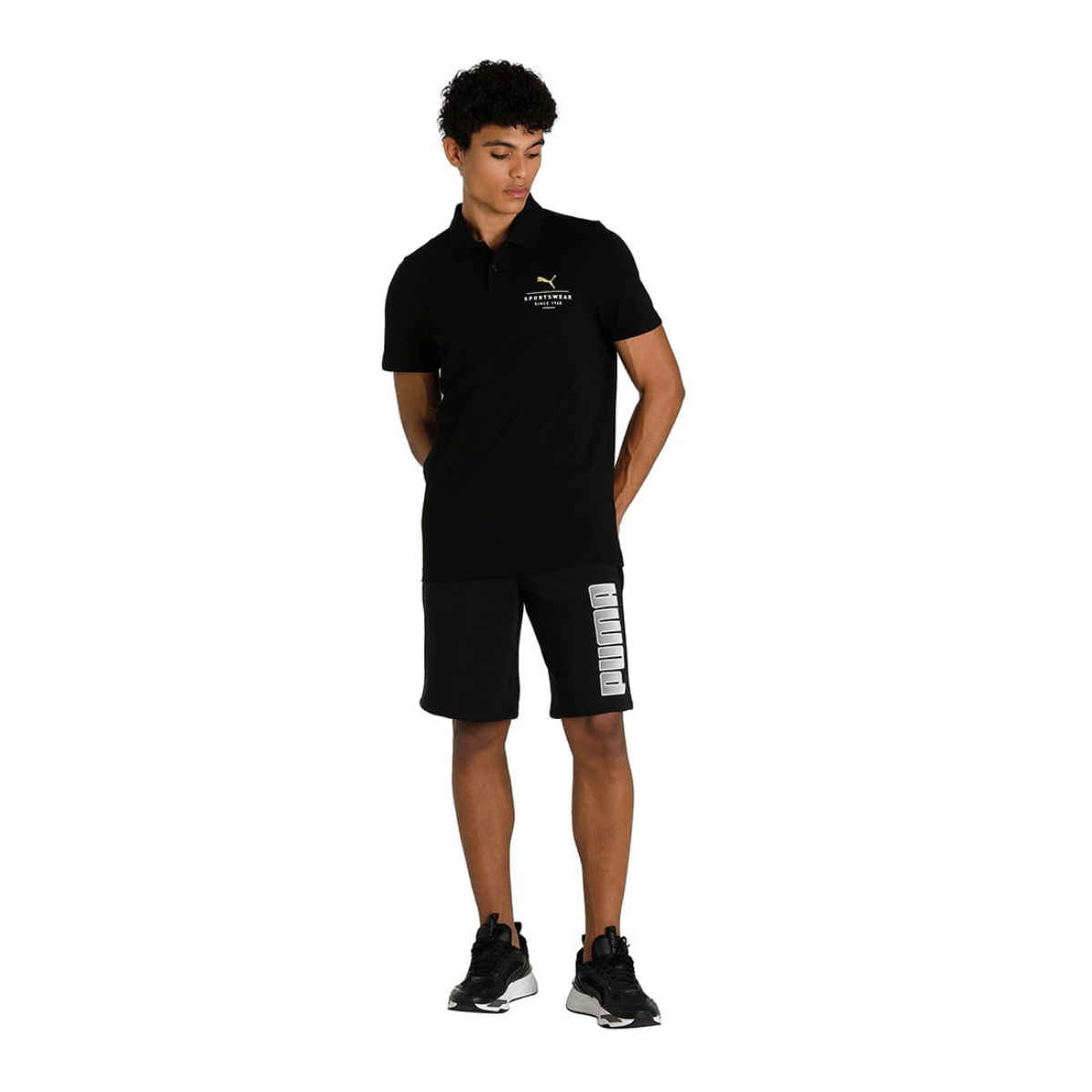 Puma Men's Polo T-Shirt Slim Fit Graphic - Black | XL