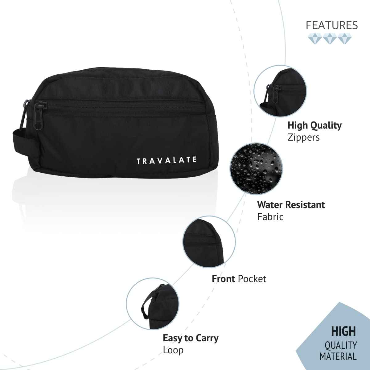 TRAVALATE Polyester Multipurpose Double Compartment Toiletry Kit Bag | Black