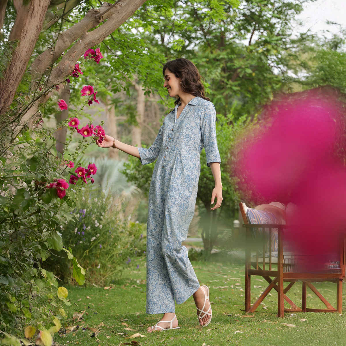 Jisora Women's Cotton Flex Jumpsuit (JS2552) | Blue - S