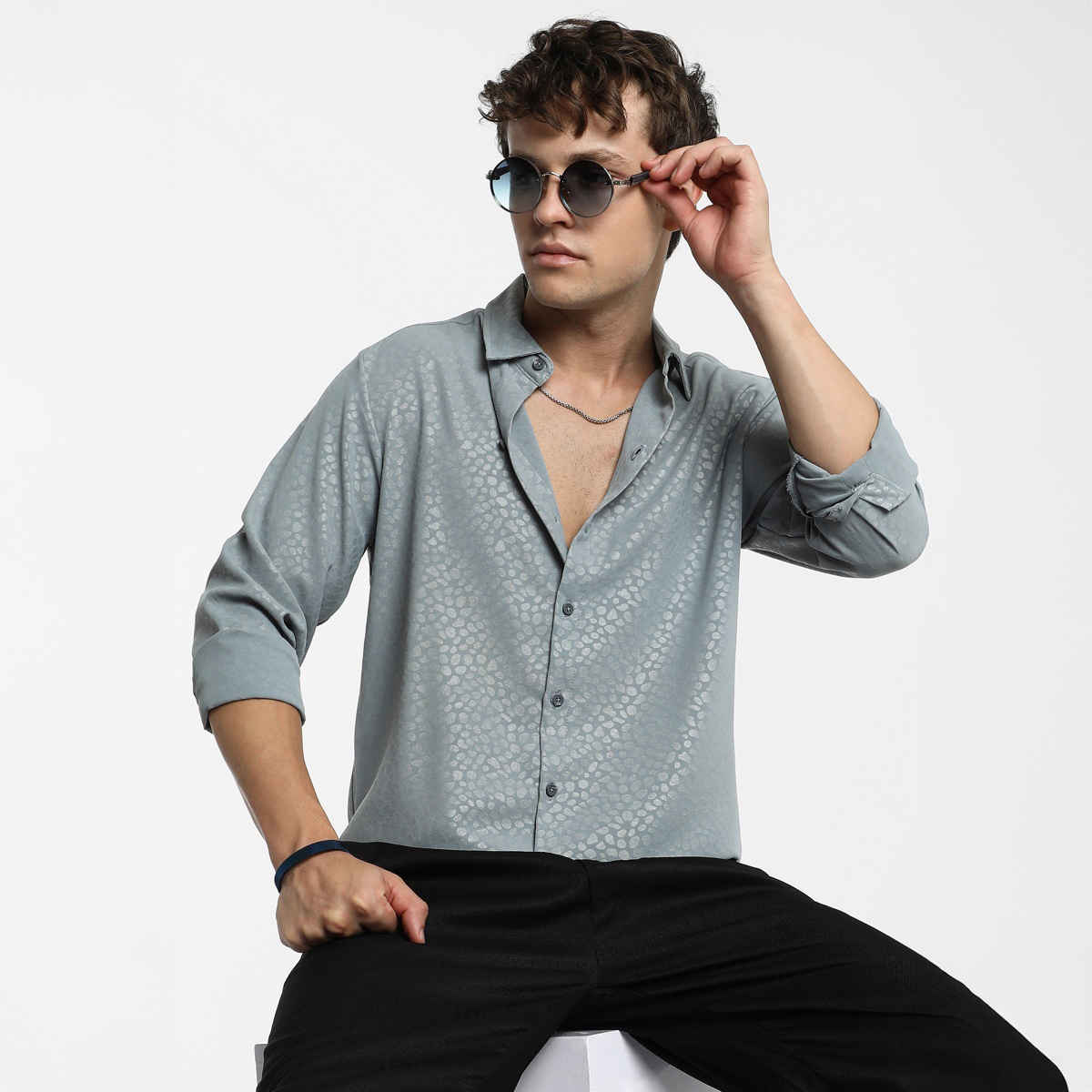 Campus Sutra Men's Pavement Shirt | Ash Grey - S