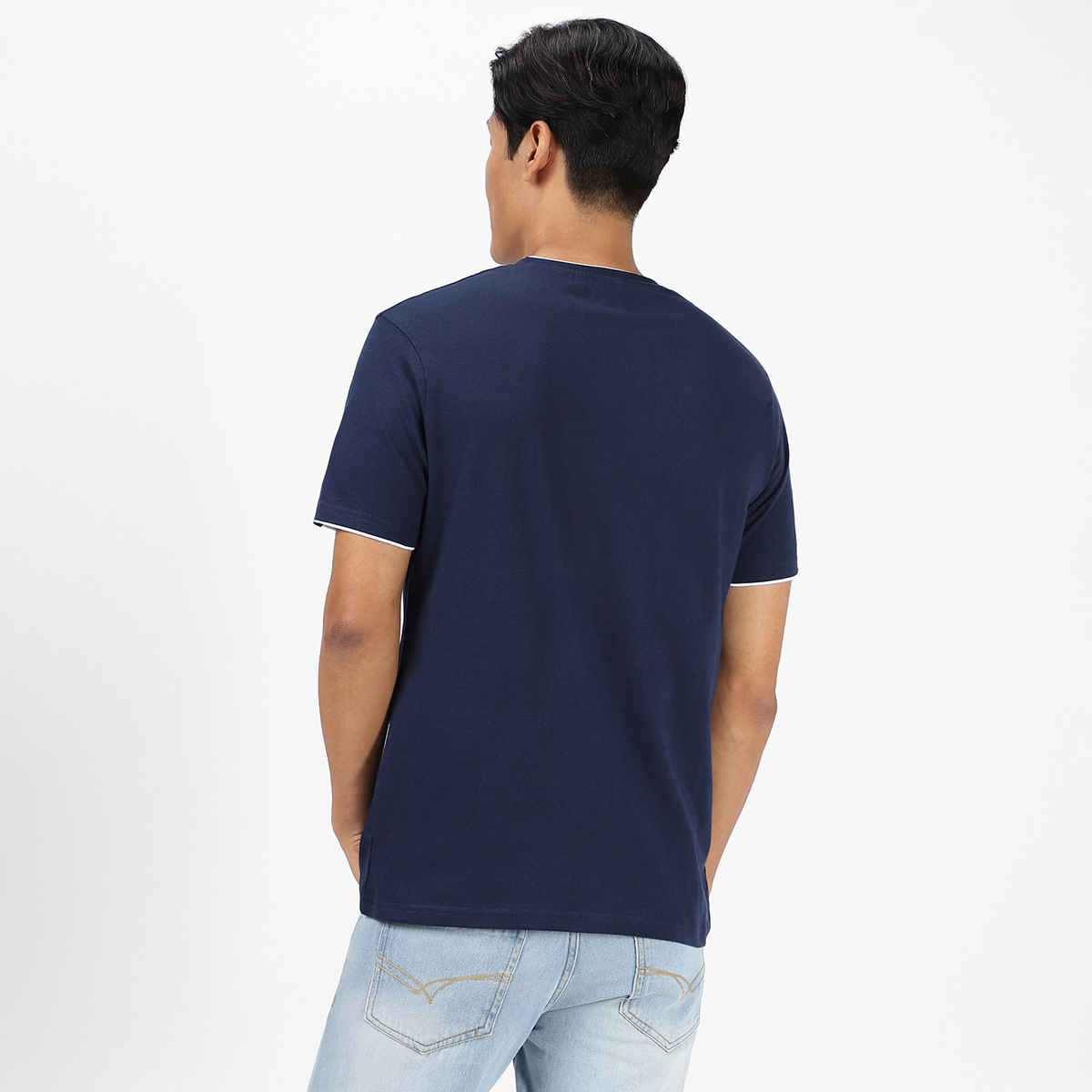Urbano Fashion Men's Slim Fit Solid Round Neck Half Sleeve Cotton T-Shirt | Navy Blue - S