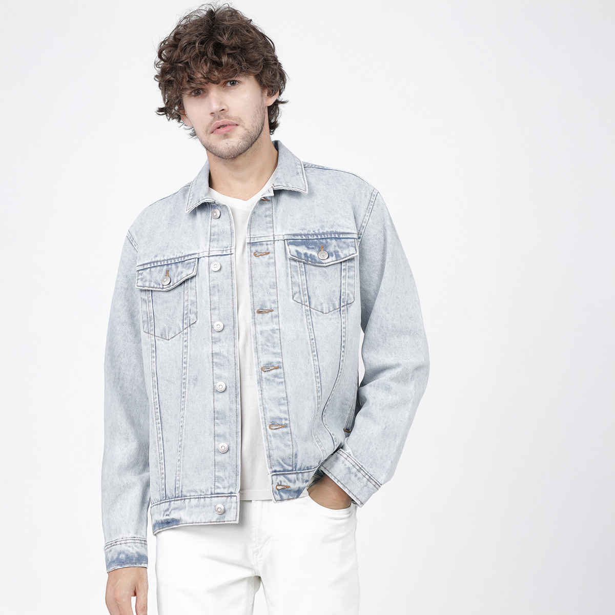 HIGHLANDER Men's Solidwashed Lightweight Denim Jacket | Light Blue - XL