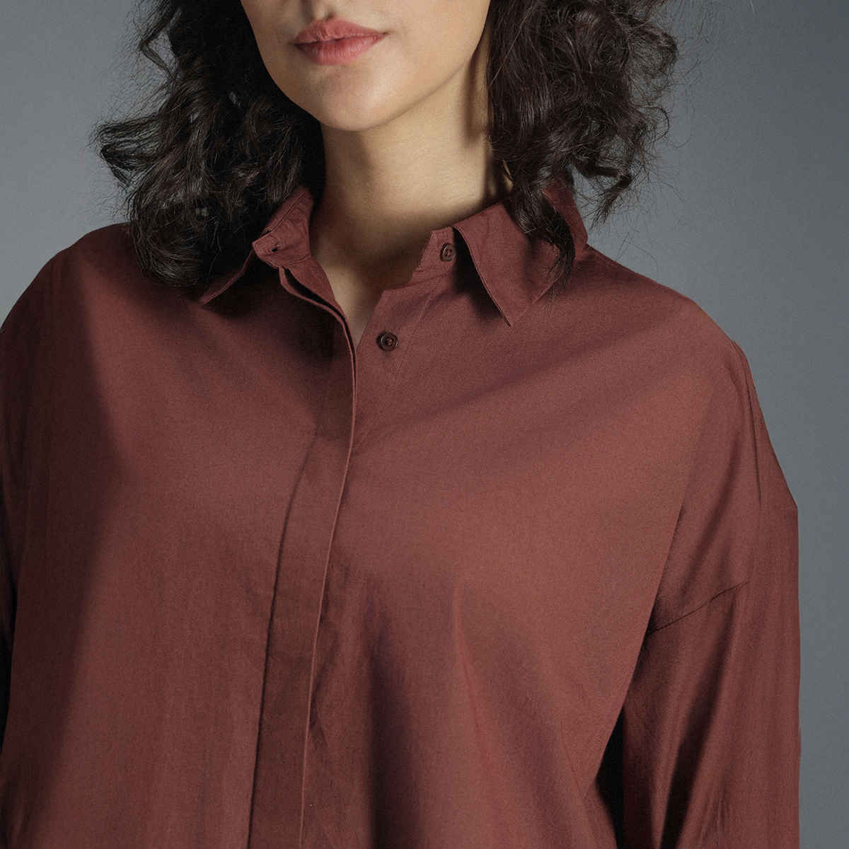 High Star Women Brown Classic Oversized Drop-Shoulder Sleeves Pure Cotton Casual Shirt (Size-M)