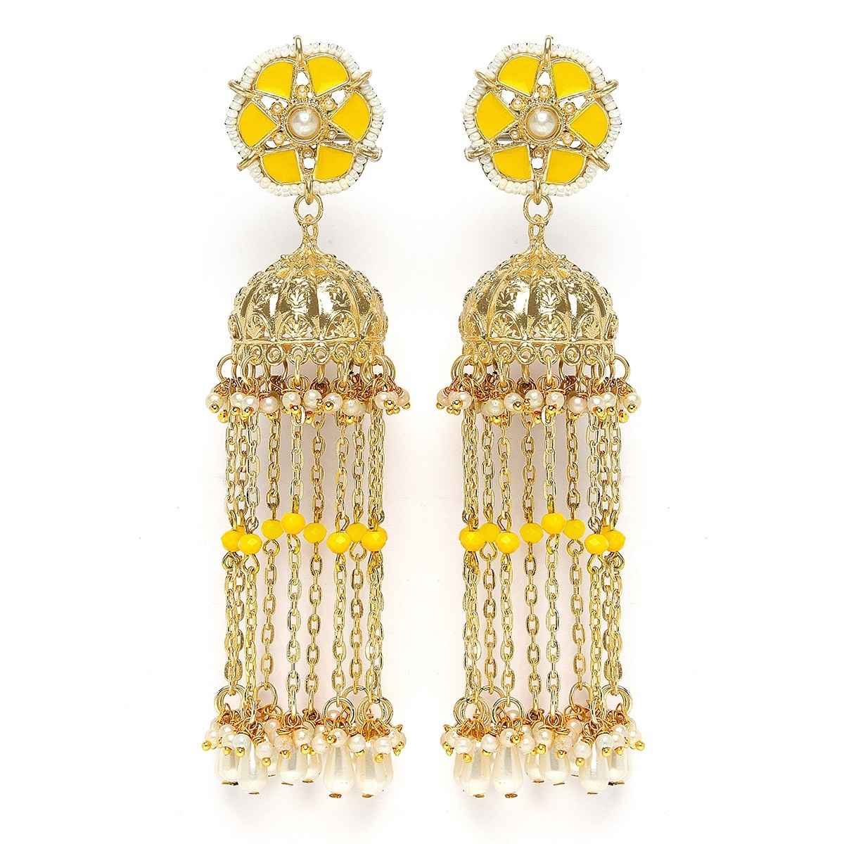 Karatcart Women's Jhumki Earrings Yellow and Gold One Size | 33017775