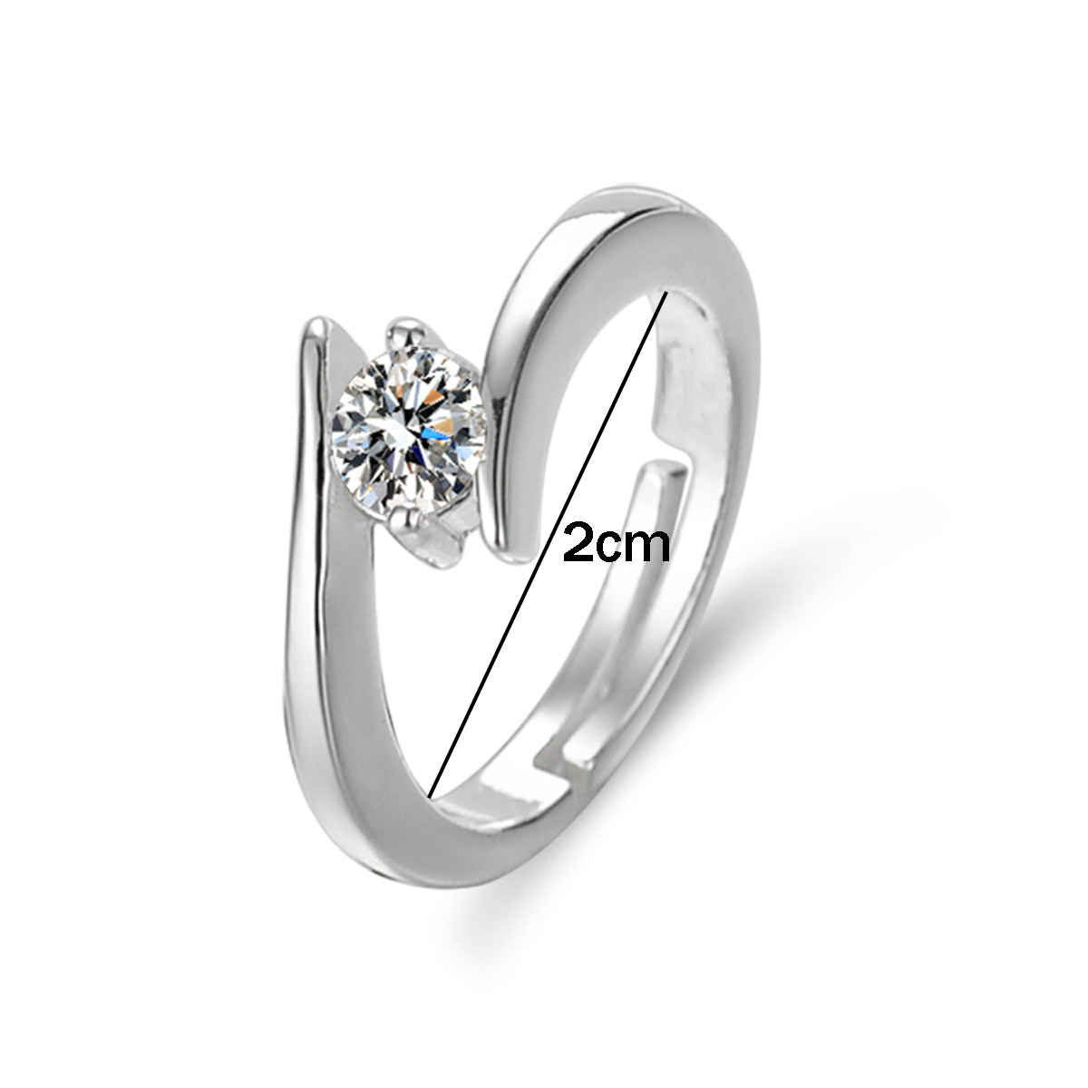 Labelshe Silver Plated Crystal Studded Solitaire Adjustable Finger Ring(Free Size) (1pc) & Estailo Fashion Women's Jewellery Necklace & Pendants Silver Os (1pc) Combo