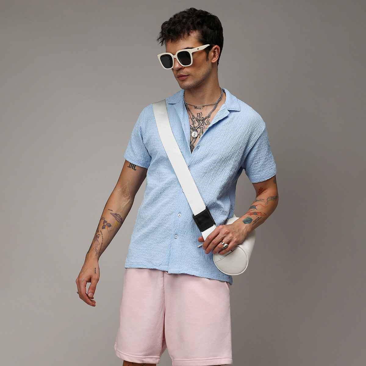 Campus Sutra Men's Creased Shirt | Blue - L