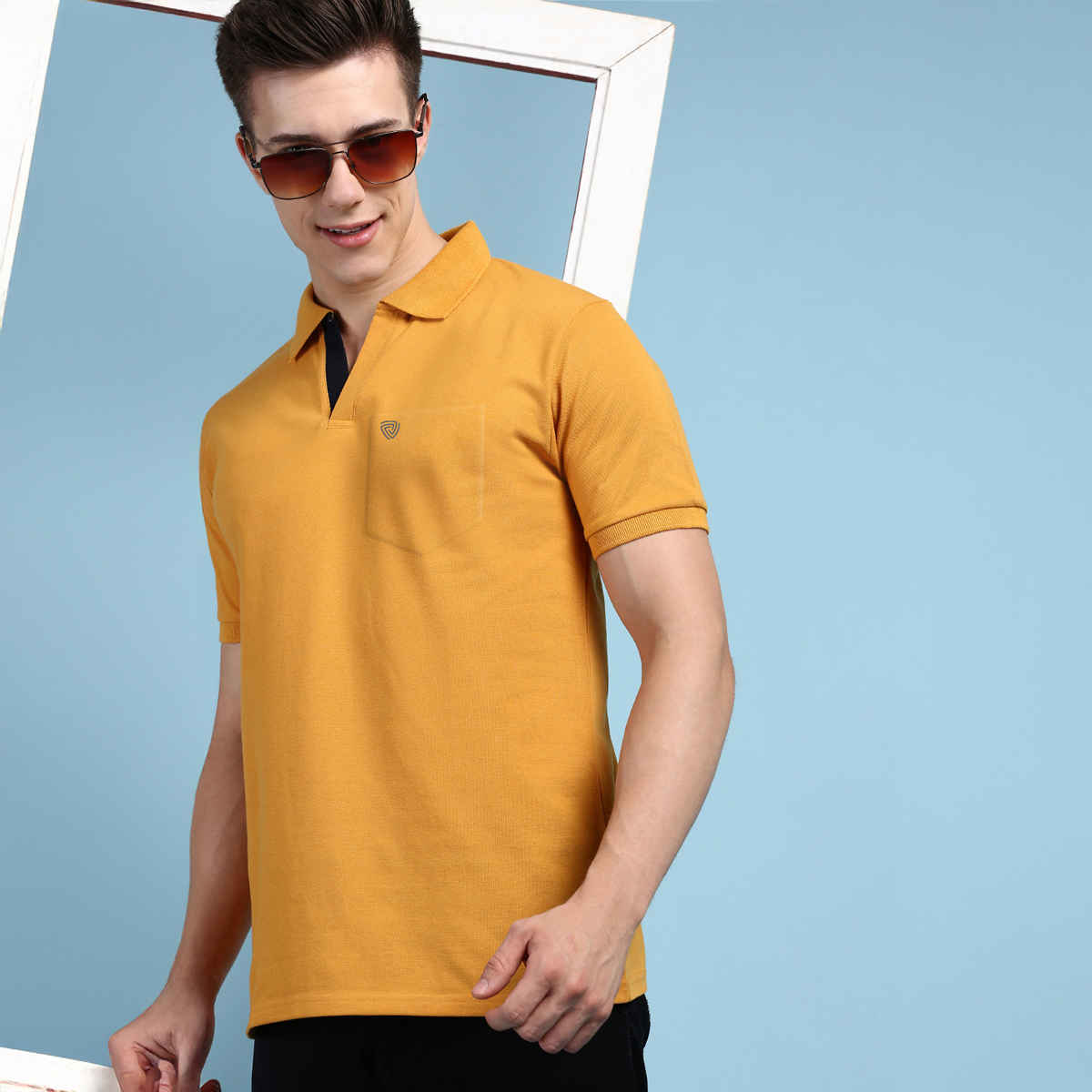 Lux Cozi Men's Solid Cotton Polo T-shirt with Pocket | Mustard - M