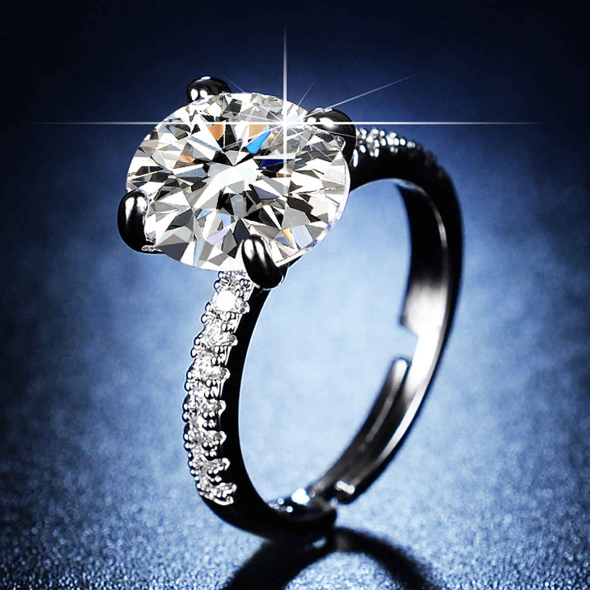 Label She Silver Plated Huge CZ Solitaire Adjustable Ring | LS-RNG-5249