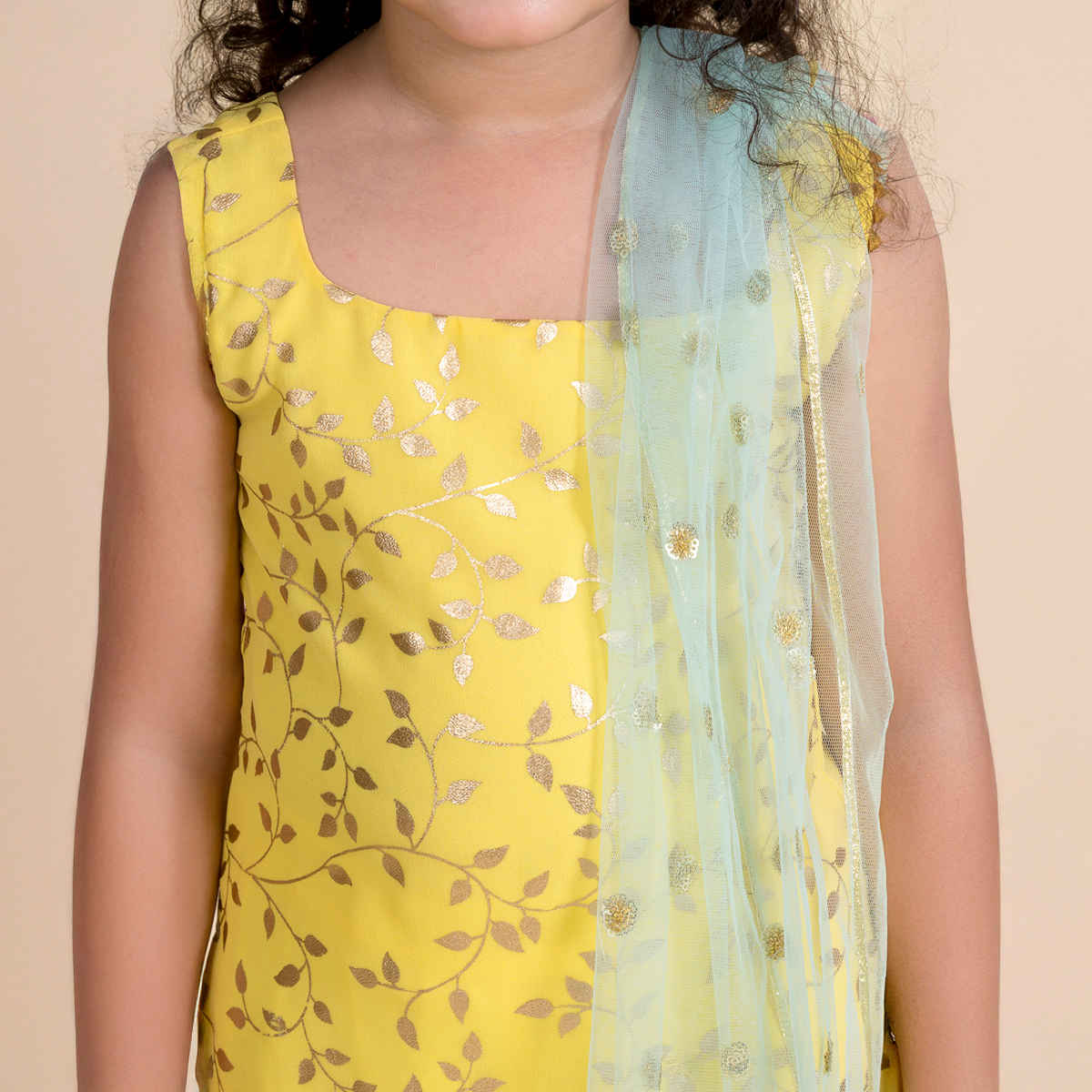 Pspeaches Girl's Indo Western Set | Iw-Yellowfoilggt | Yellow | 2-3 yrs