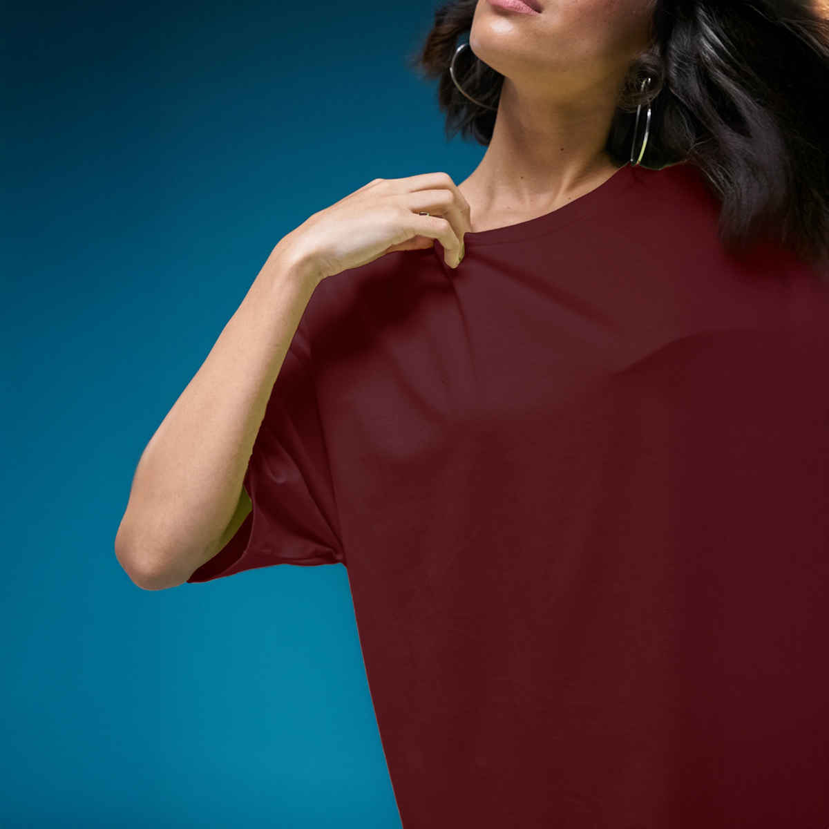 Smartees Women's Oversize Printed T-shirt | WW - 2029 | Maroon - S