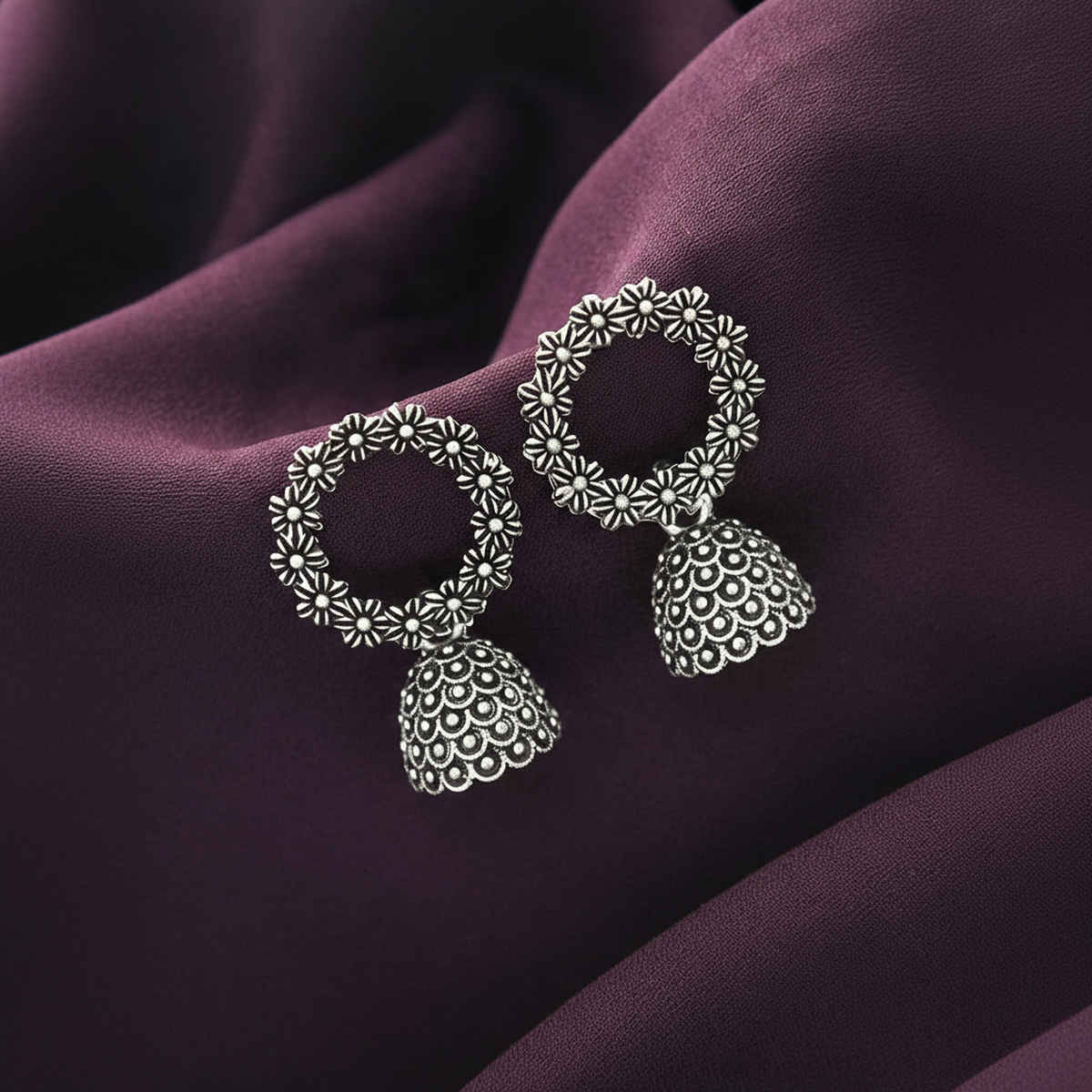 Everstylish The Frosty Wreath- Oxidised Jhumka Earrings