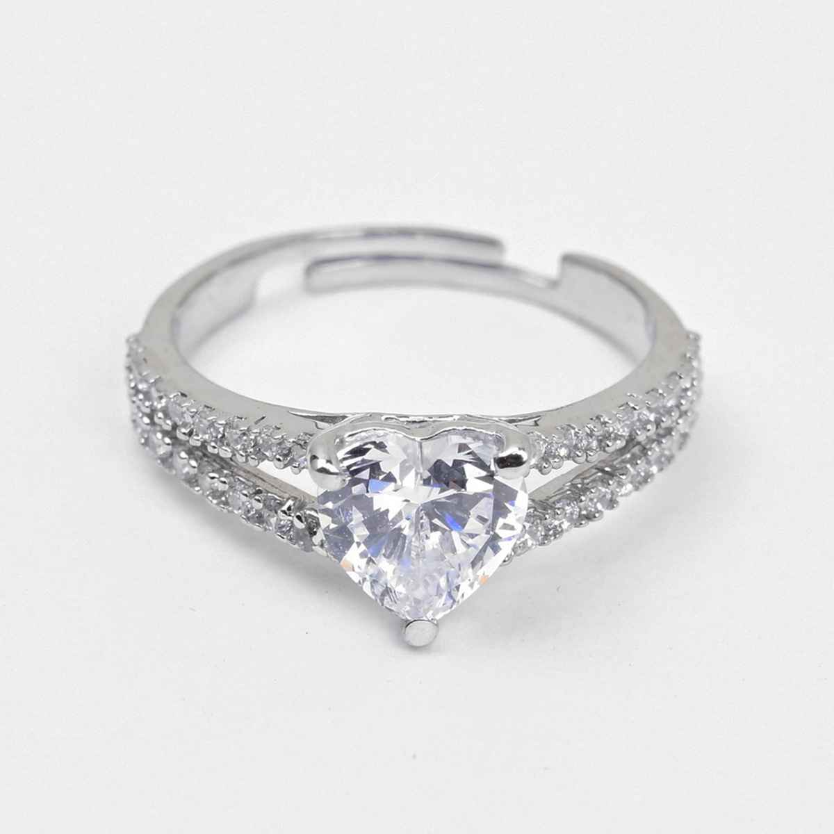 Clara 925 Sterling Silver Proposal Finger Ring With Adjustable Band | Swiss Zircon Rhodium Plated