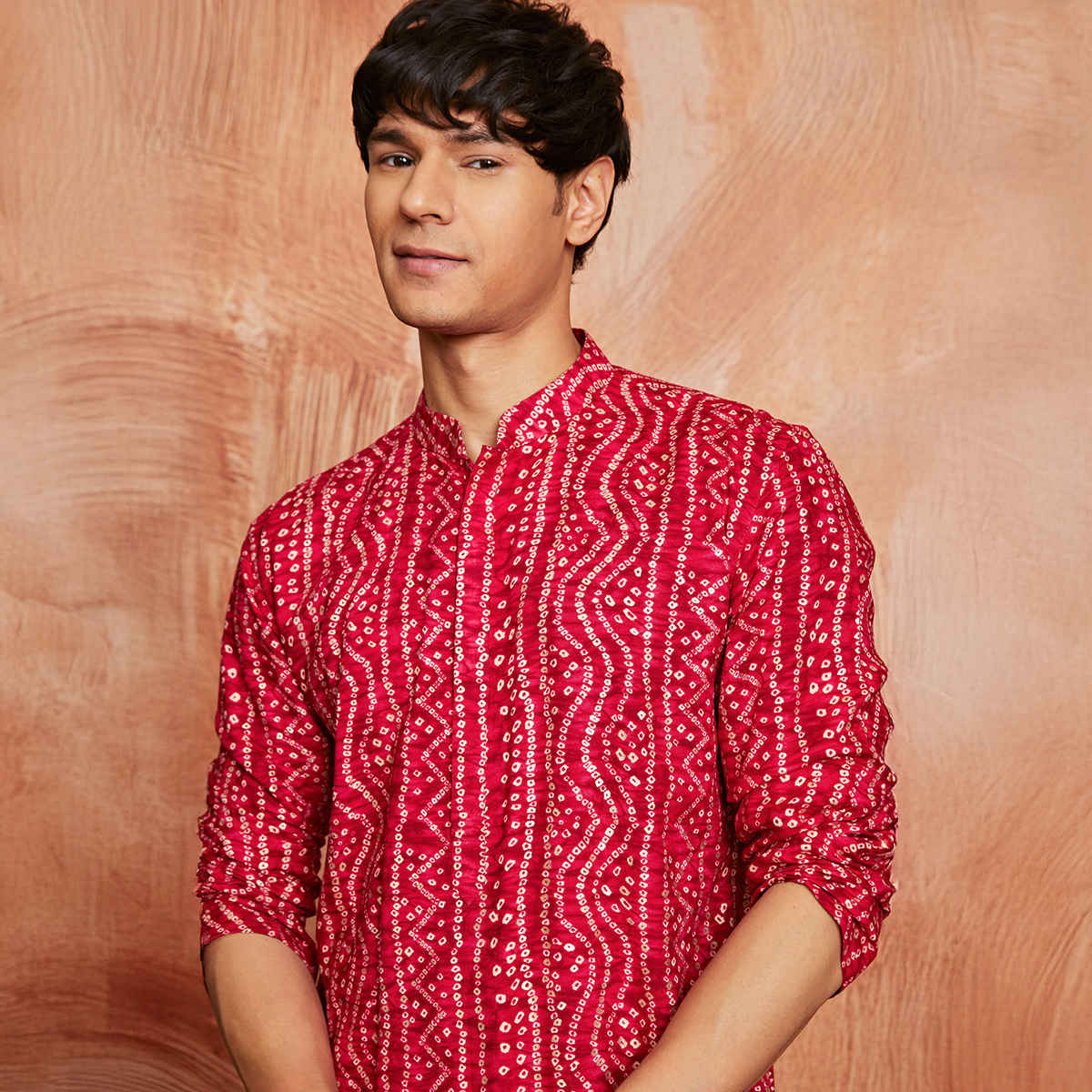 Vastramay Men's Falsa Rayon Kurta | Pink - M