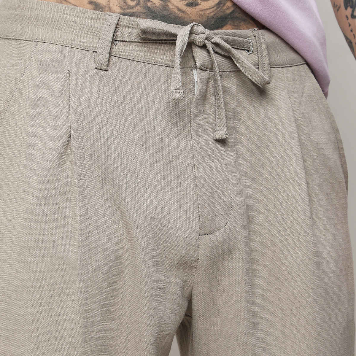 Campus Sutra Men's Solid Tailored Trousers | Grey Beige - 34