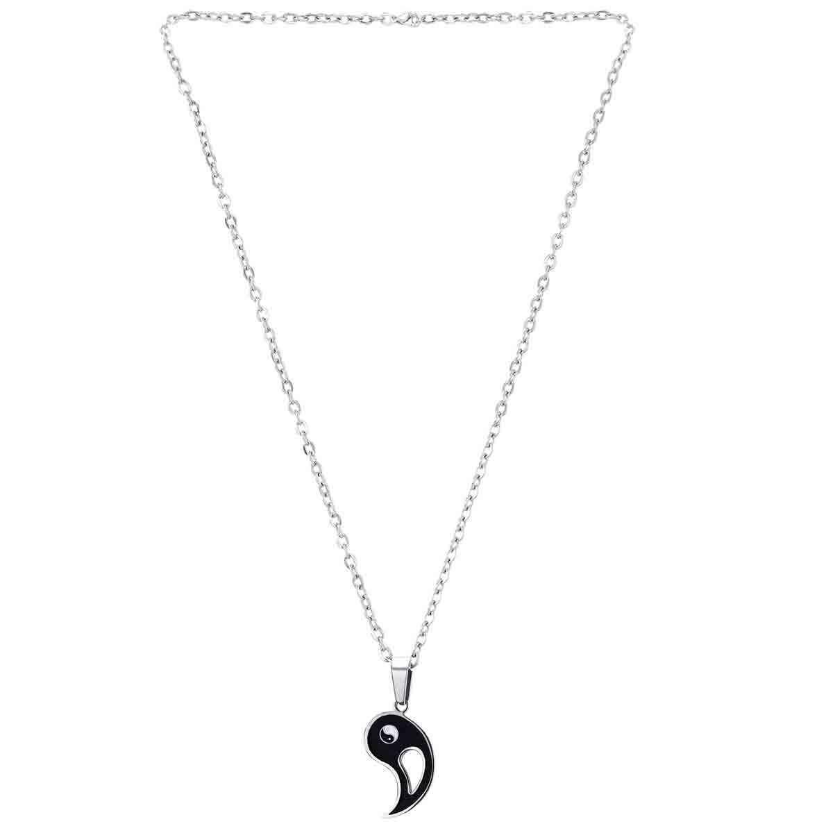 Peora Stainless Steel Yin Yang Puzzle Matching Pendant Couples Necklace Chain for Women - Pack of 2