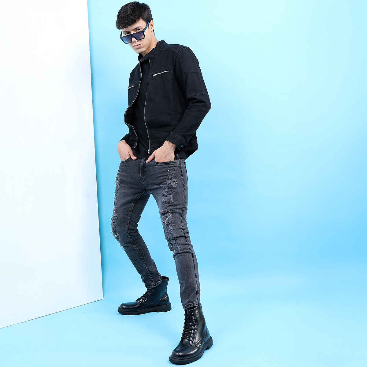 Highlander Men's Black Solid Denim Jacket | Black - L