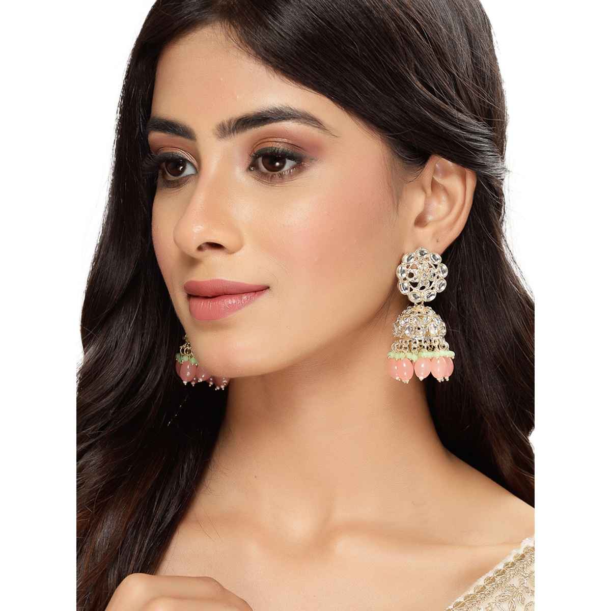 Studio Sukkhi Elegant Gold Plated With Kundan Pink Jhumka/Jhumki Earrings for Women