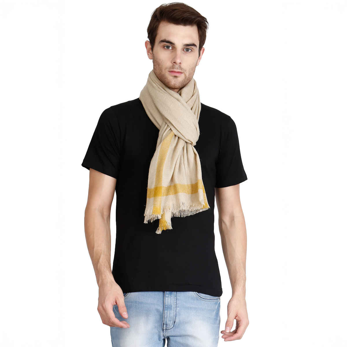 Fabseasons Unisex Solid Acrylic Wool Scarf | Beige