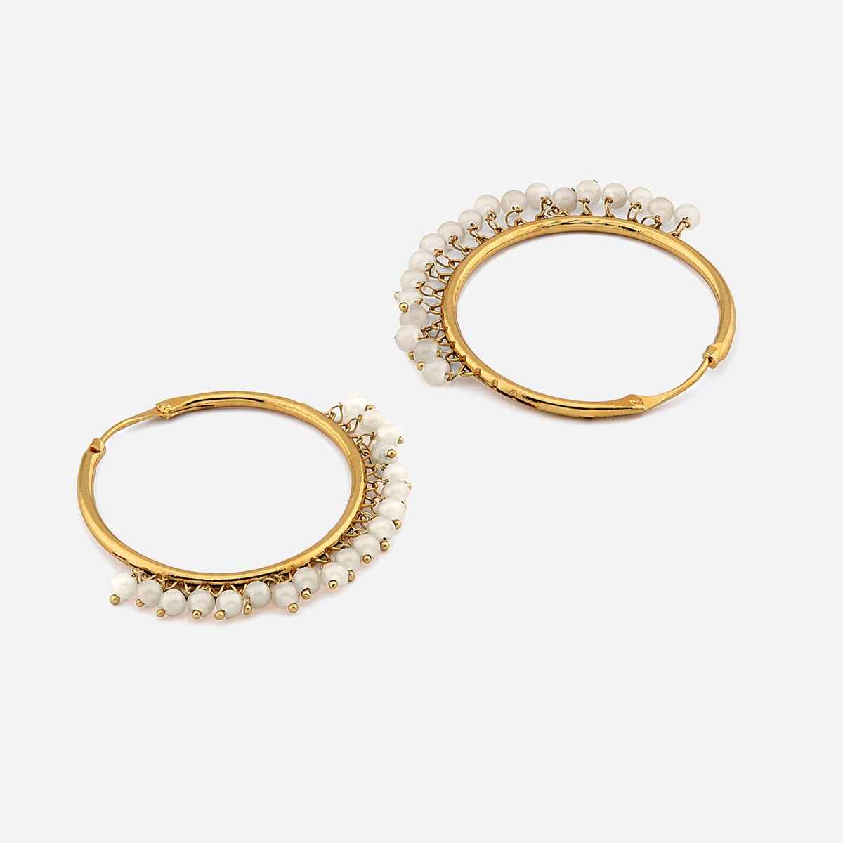Fida White Pearl Beaded Gold Hoop Earrings