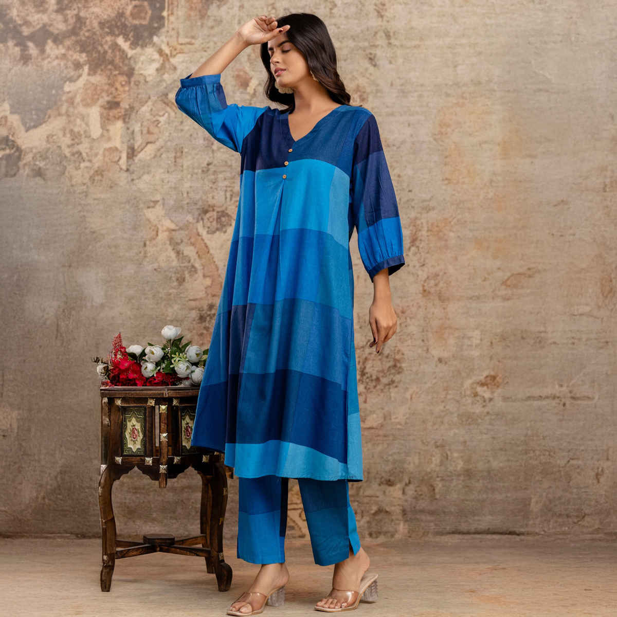 INDO ERA Women's Printed A-Line Kurta Pant Set | KS0ML11713 | Multicolour - S