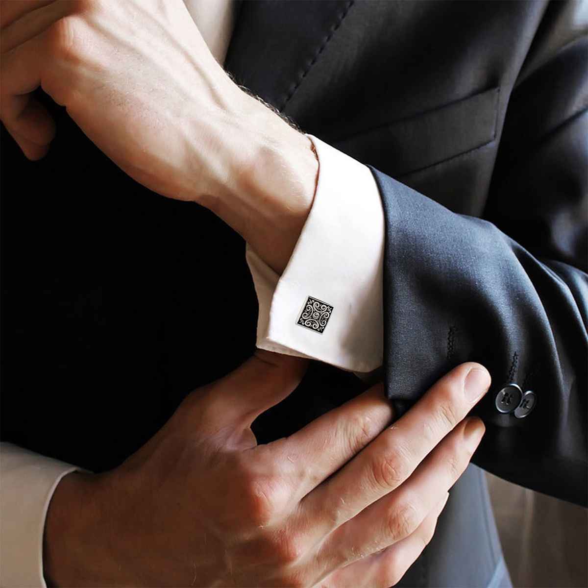 Peora Black Square Designer Cufflinks for Men Boys Wedding Business Corporate Gift