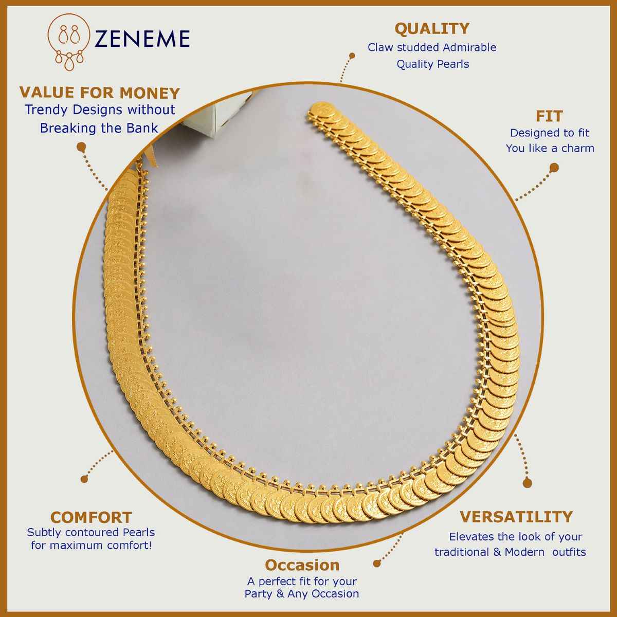 Zeneme Women's Gold-Plated South Indian Pink Lakshmi Kasu Coin Temple Necklace