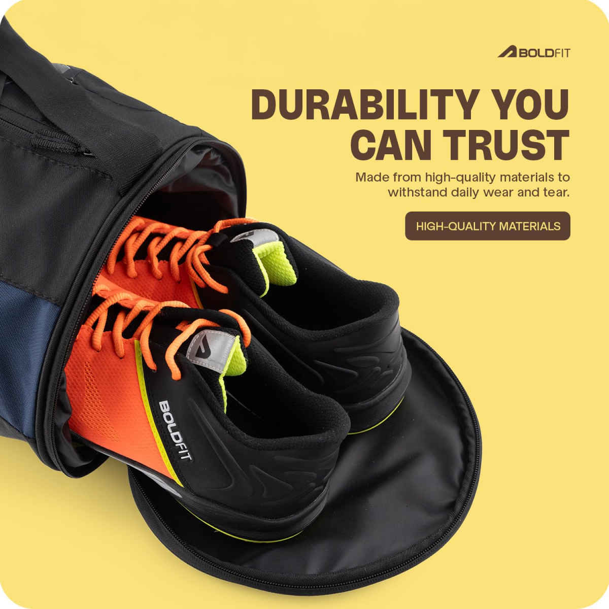 Boldfit Unisex Sports Gym Bags With Separate Shoe Compartment Duffle Bag For Sports - Black