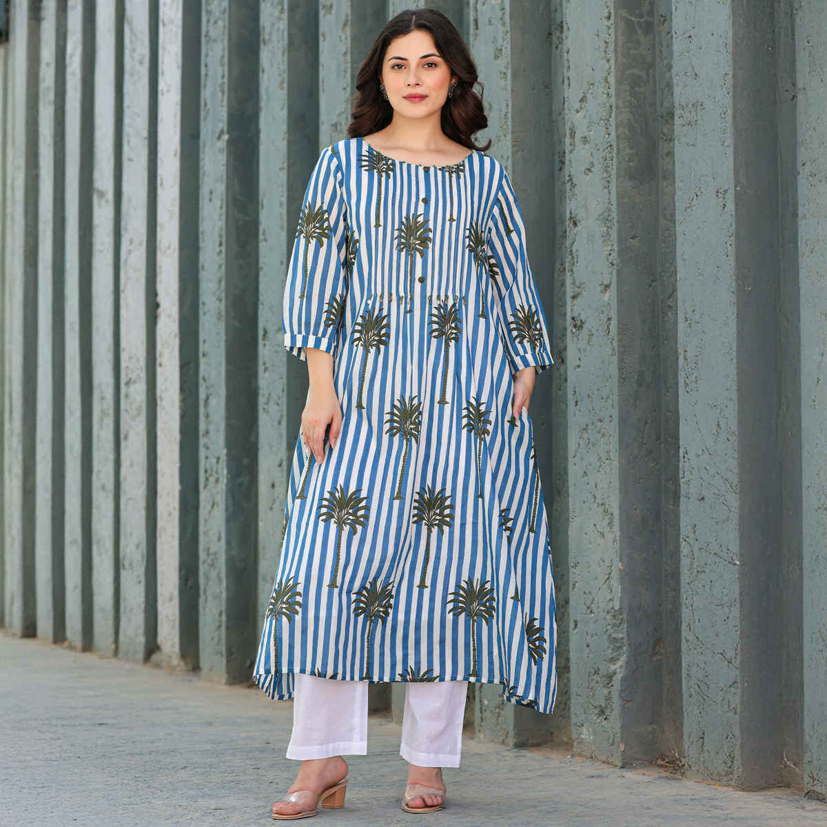 INDO ERA Women's Printed A-Line Kurta Pant set | KS0ML11341 | Multicolour - S