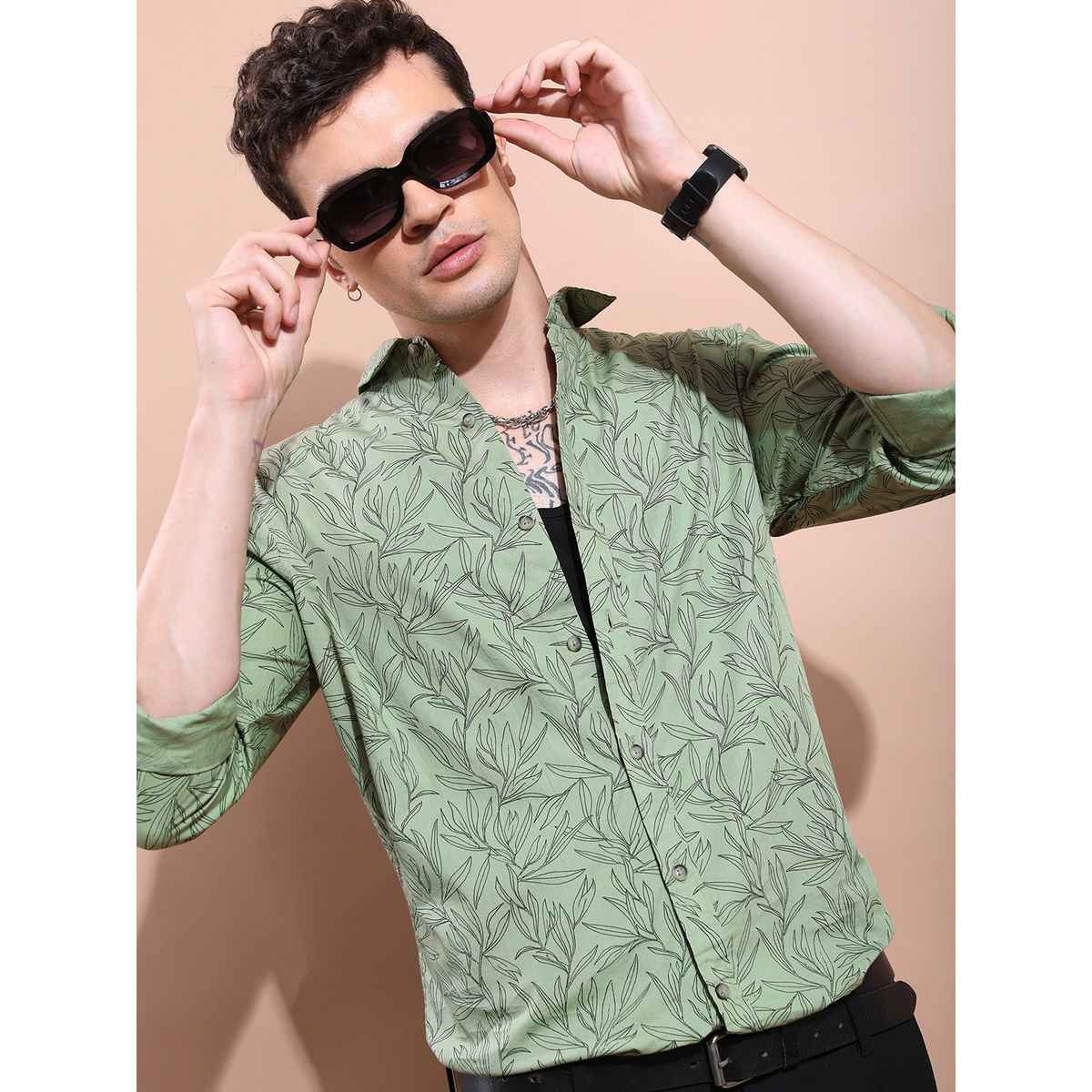 Ketch Men Slim Fit Floral Printed Casual Shirt | Green | XL