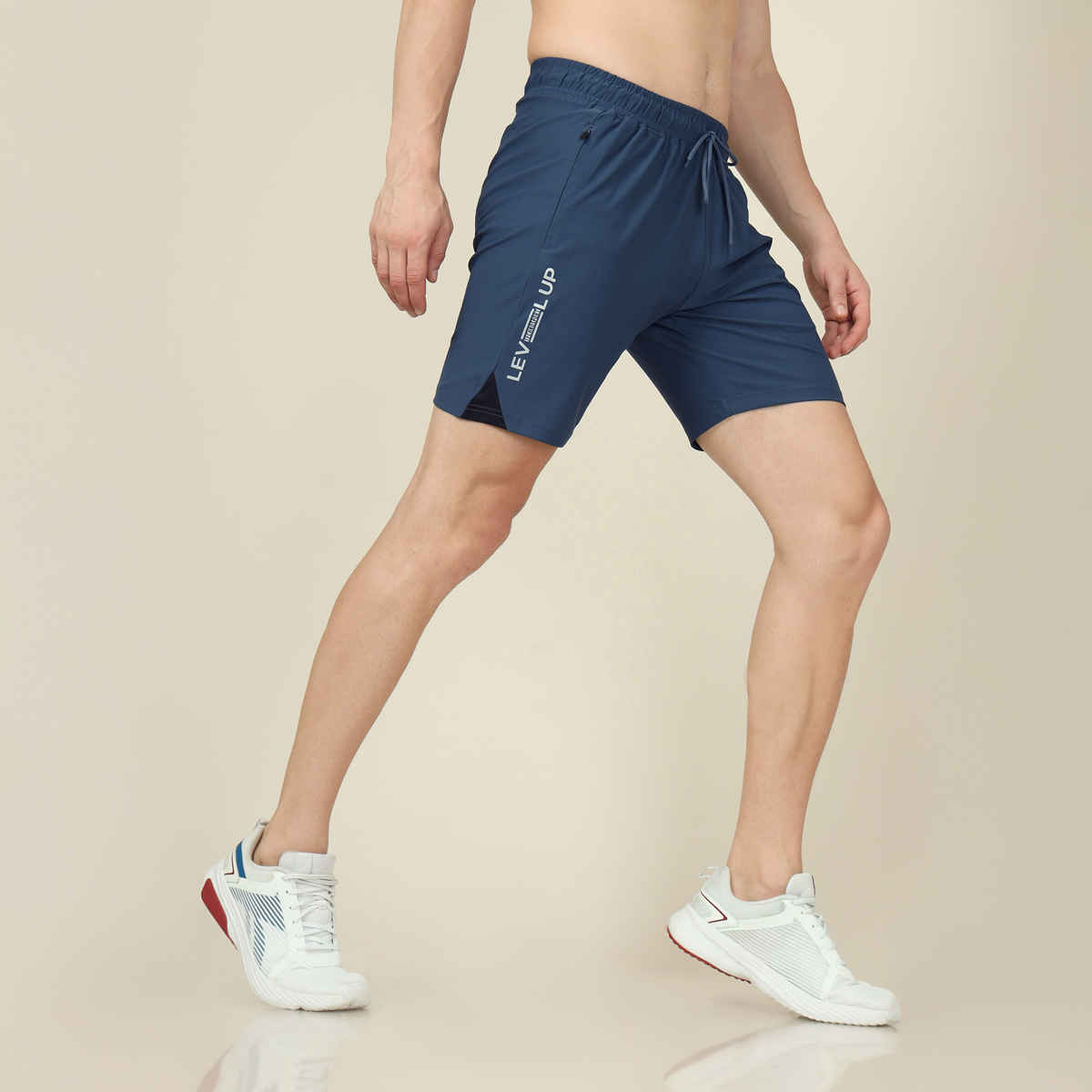 Technosport Men Poly Solid Slim Fit Sports Shorts with ELASTO LITE | Light Navy | XL