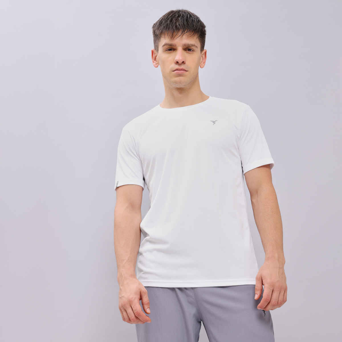 Technosport Men's Poly Solid Slim Fit Round Neck Sports T-shirt | White - 2XL