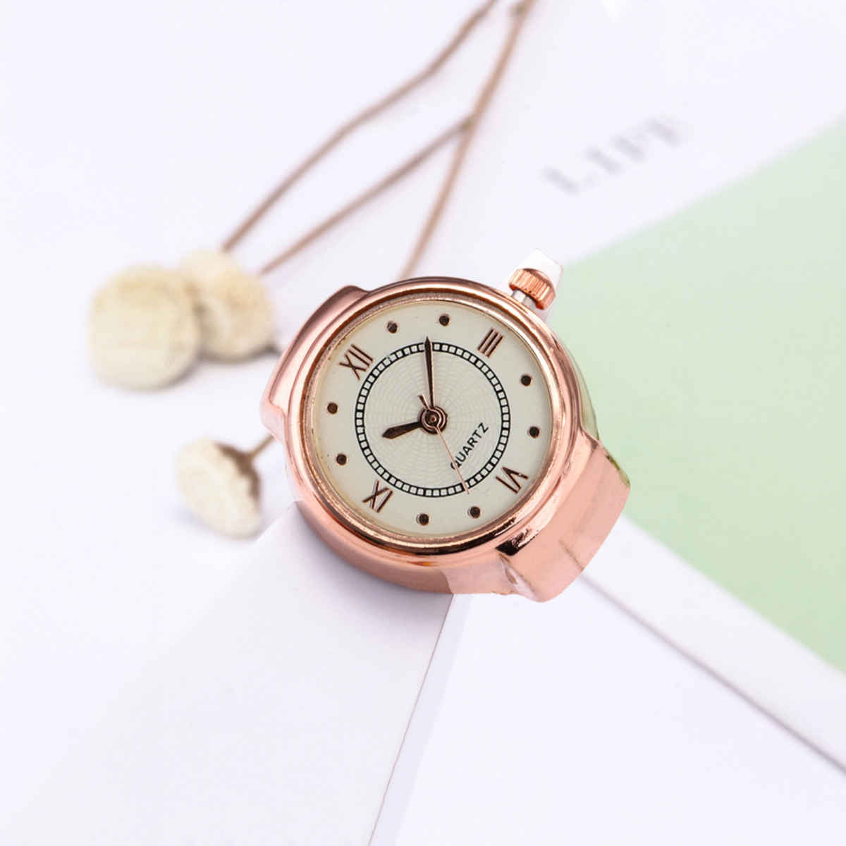 Yellow Chimes Stretchable Rose Gold Watch Ring for Women