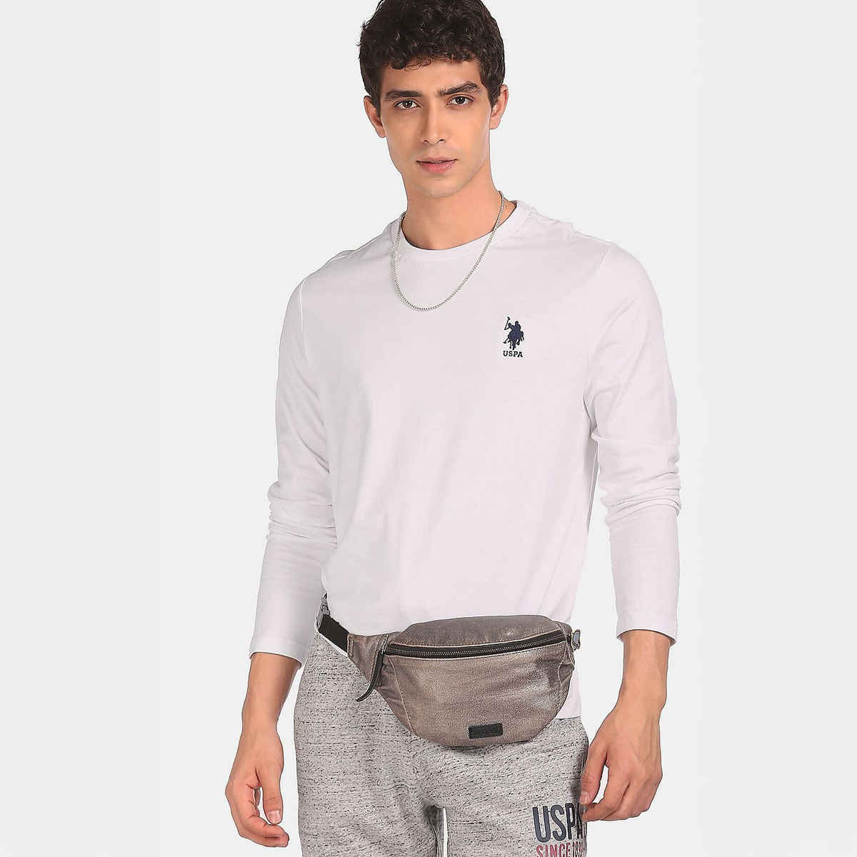 USPA Pure Cotton Long Sleeve Lounge T - Shirt For Men - White - XL