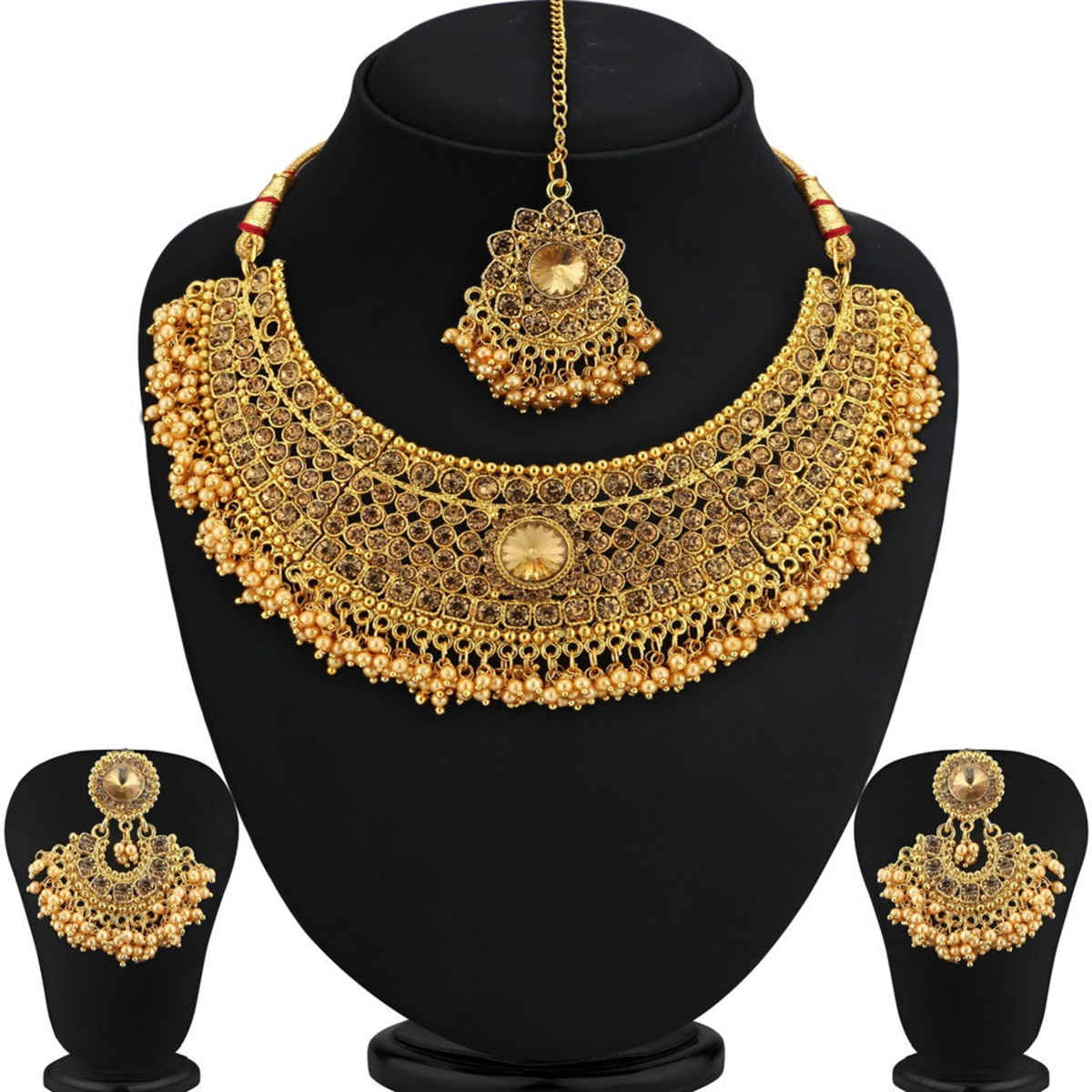 Sukkhi Traditional Pearl Gold Plated Lct Stone Choker Necklace Set For Women