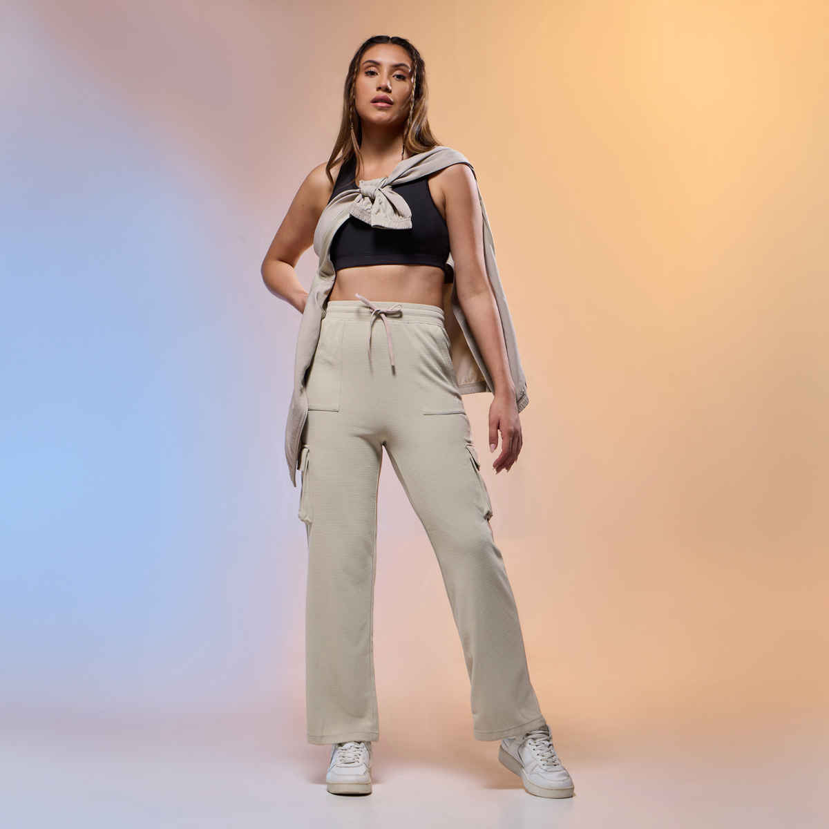 Technosport Women's Straight Fit Sports-Active Cargo Trackpants | Oyester Grey - S