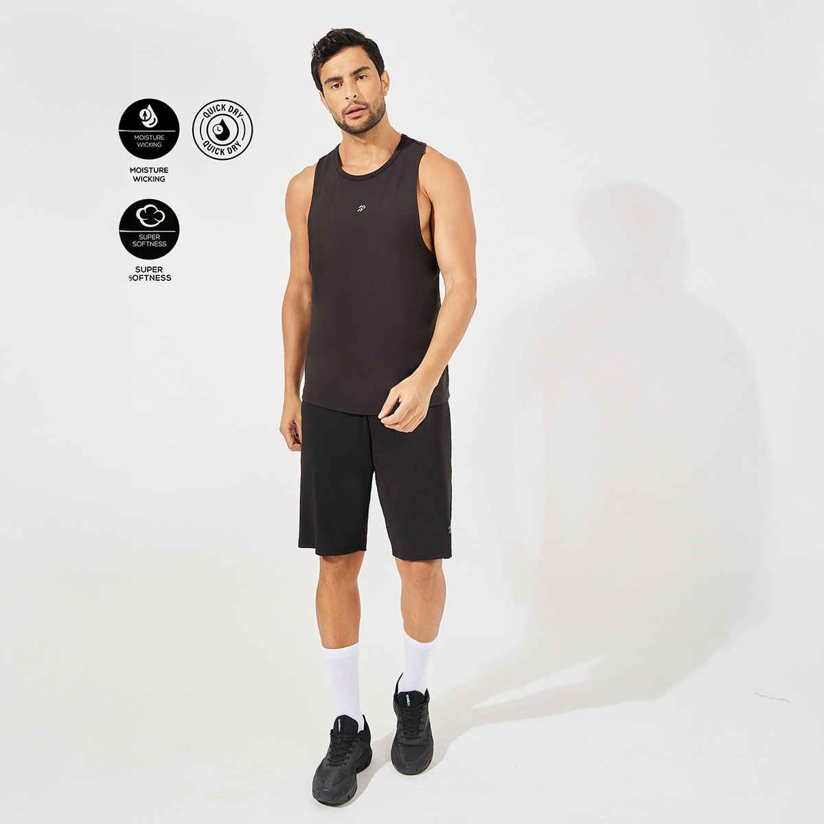 Styli Men's Super Stretch Drop Armhole Stringer Workout Tank | Black - M