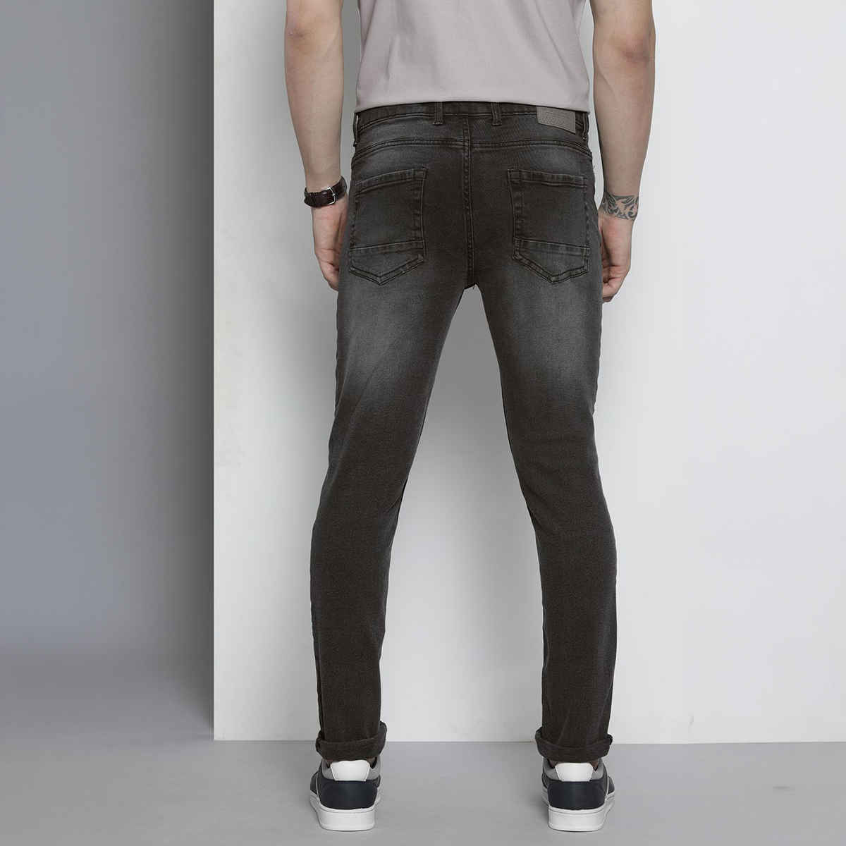 The Indian Garage Co Men's Slim Fit Solid Casual Jeans | Black - 34