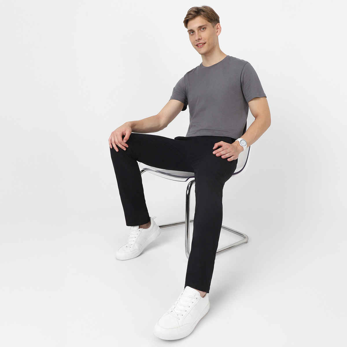 Urbano Fashion Men's Chinos Trousers Cotton Slim Fit Casual Stretch | Black | 36
