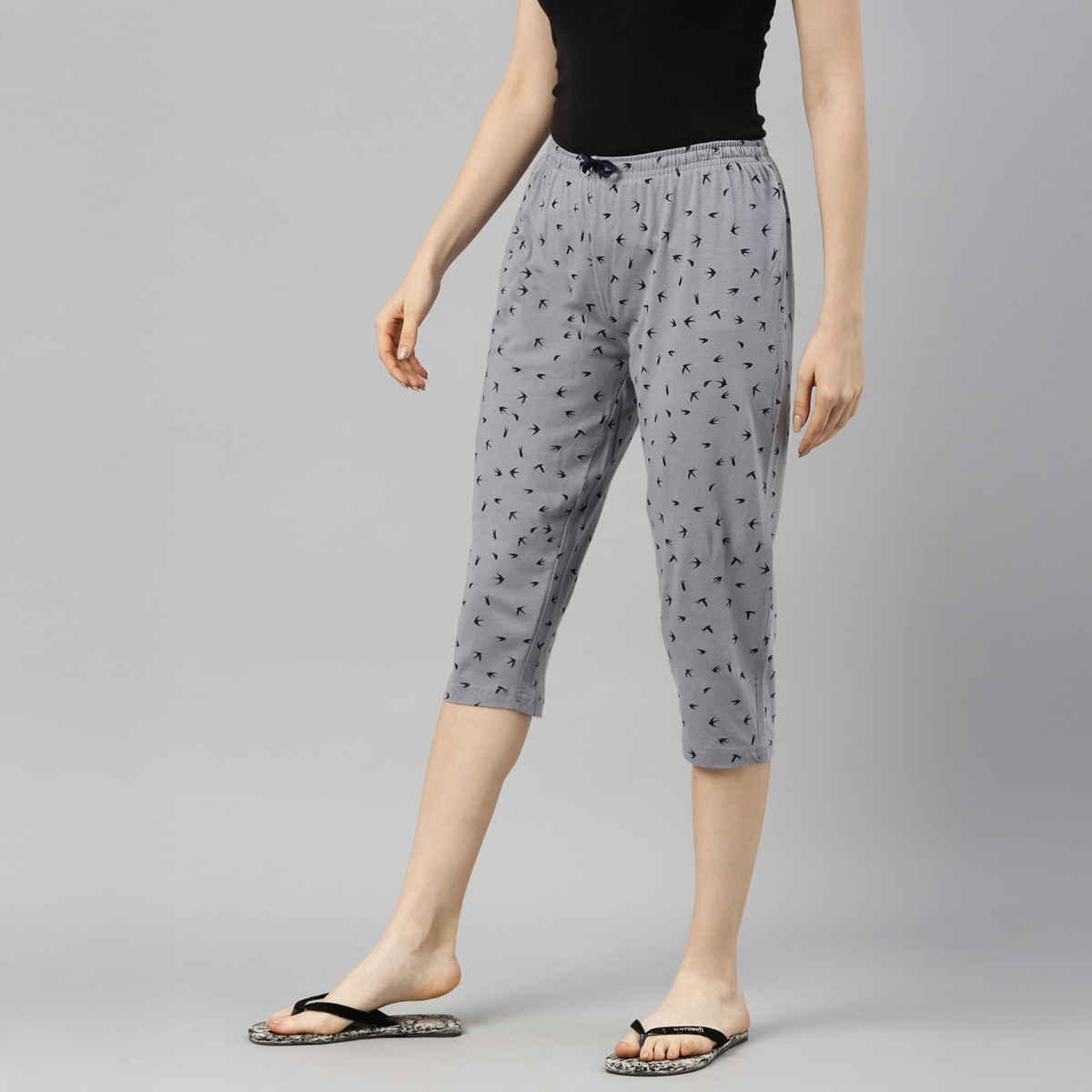 Kryptic Women s Pure Cotton Printed Capri | Grey | S